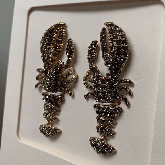 Zara NWT Woman Accessories RHINESTONE LOBSTER EARRINGS Anthracite Grey festival - Picture 6 of 8